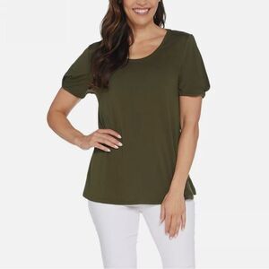 H by Halston Twist Sleeves Knit Crepe Scoop Neck Top